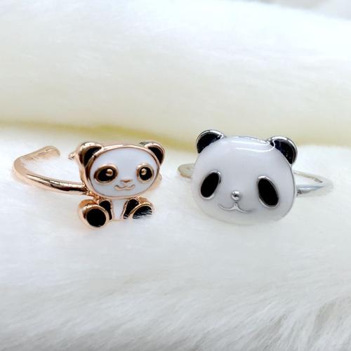 可爱功夫熊猫戒指开口可调节女潮人动物食指指环时尚小饰品
